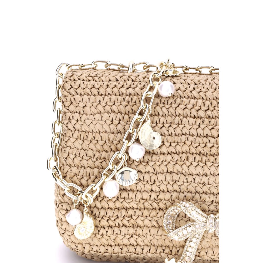 Raffia Bow Charm Shoulder Bag