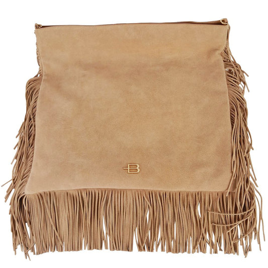 Crossbody Bag in Beige Suede Leather