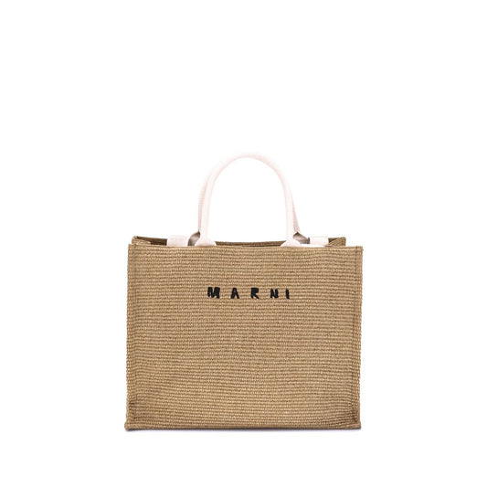 Large Tote in Natural-Colored Raffia-Effect Fabric