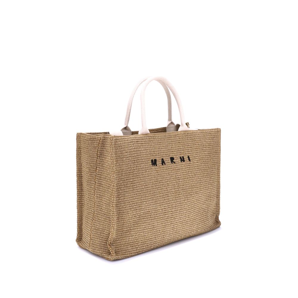Large Tote in Natural-Colored Raffia-Effect Fabric