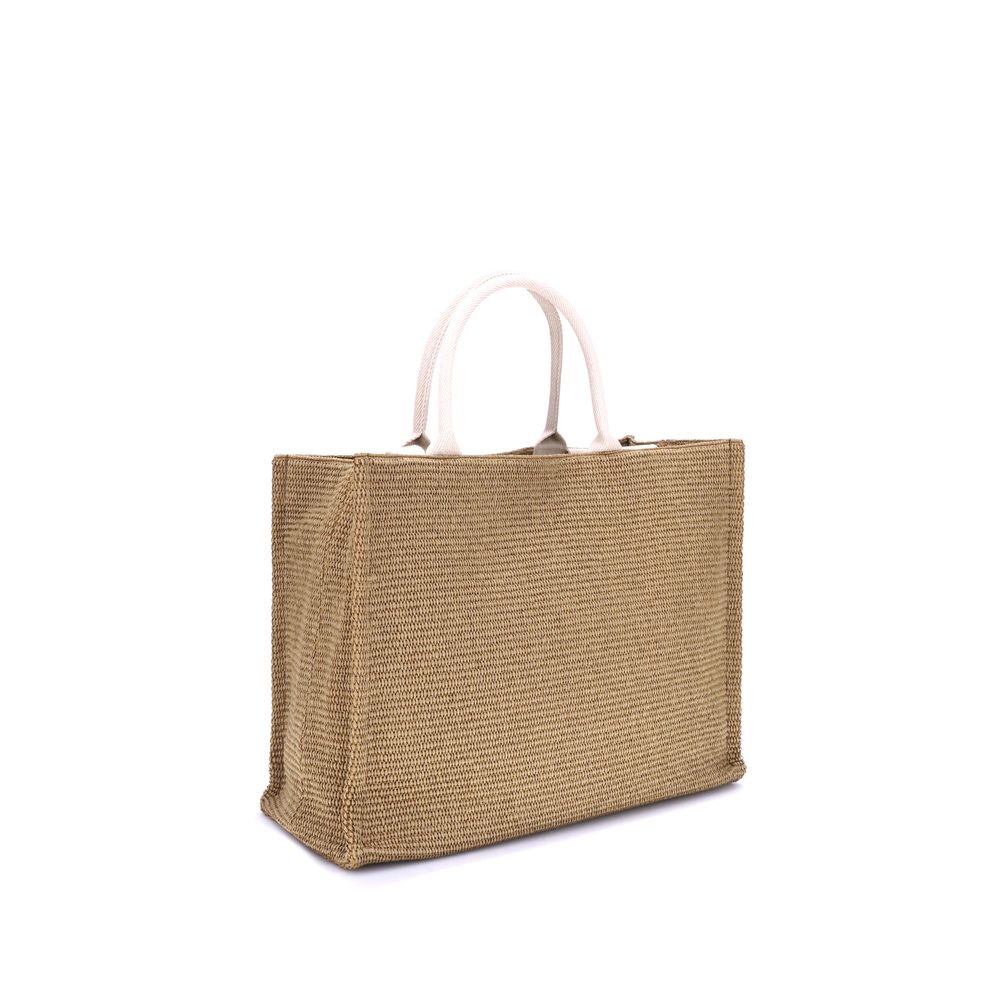 Large Tote in Natural-Colored Raffia-Effect Fabric