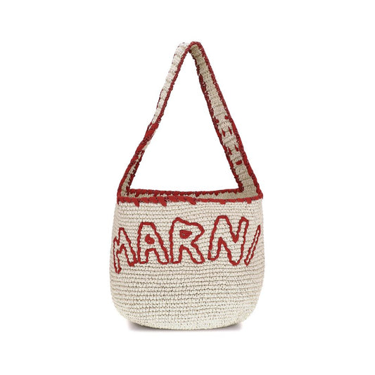 Natural Raffia and Red Nassa Medium Hobo Bag
