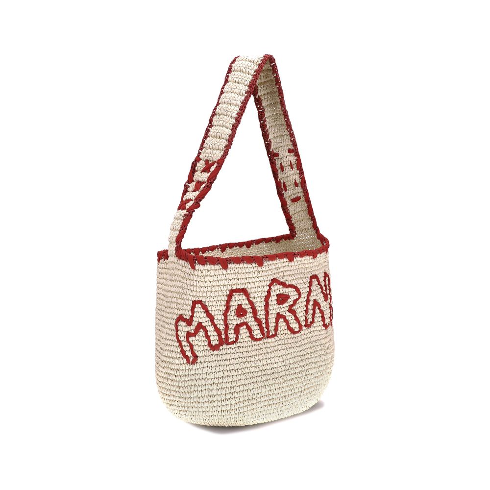 Natural Raffia and Red Nassa Medium Hobo Bag