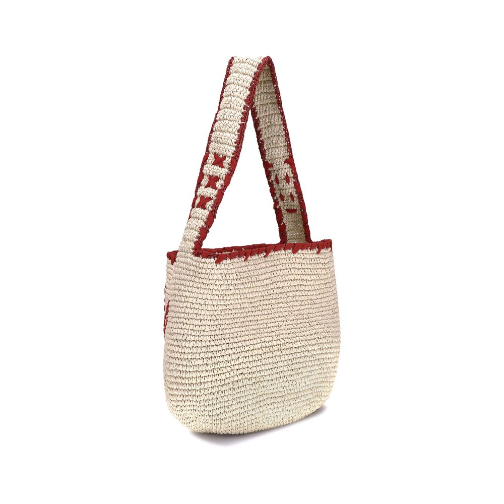 Natural Raffia and Red Nassa Medium Hobo Bag