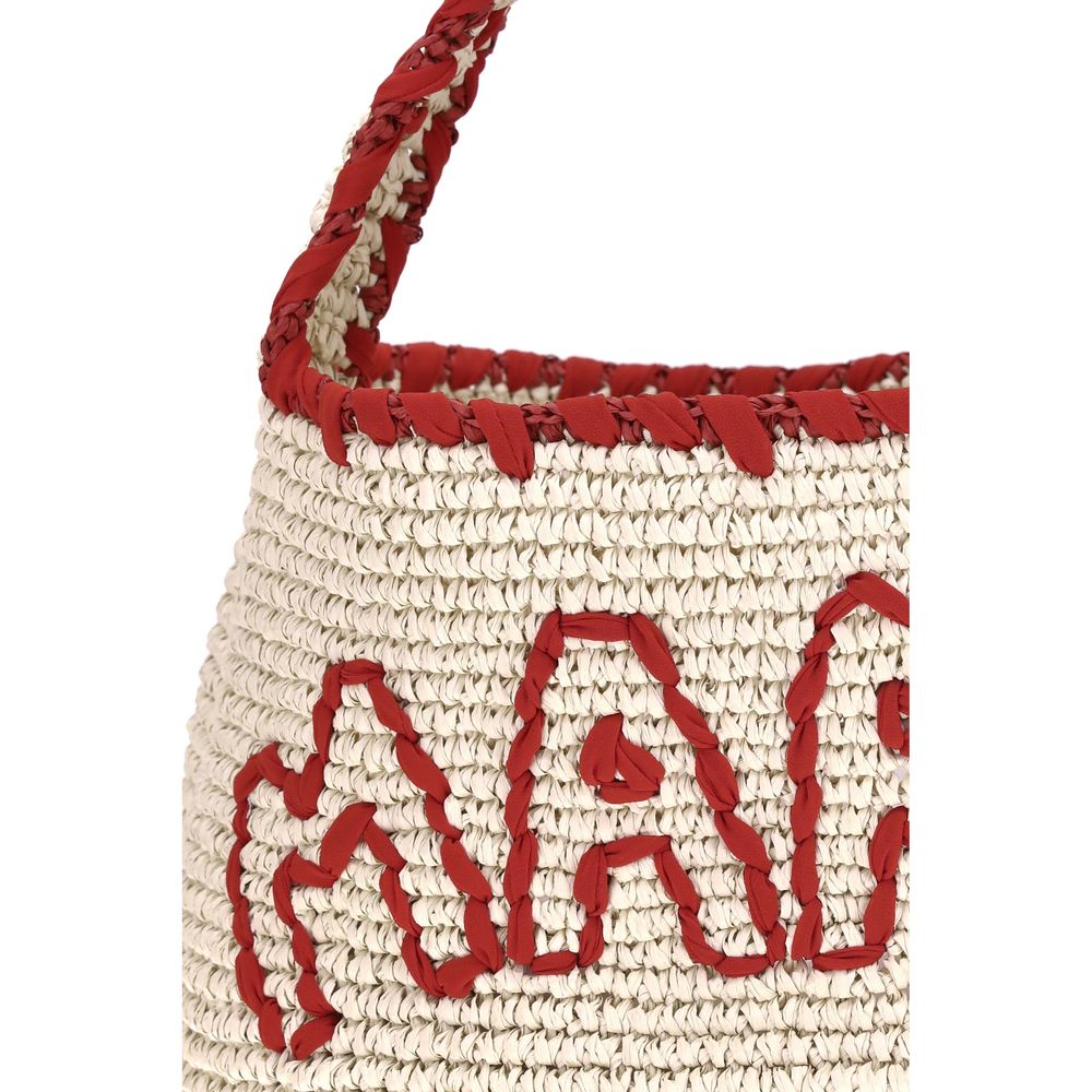 Natural Raffia and Red Nassa Medium Hobo Bag