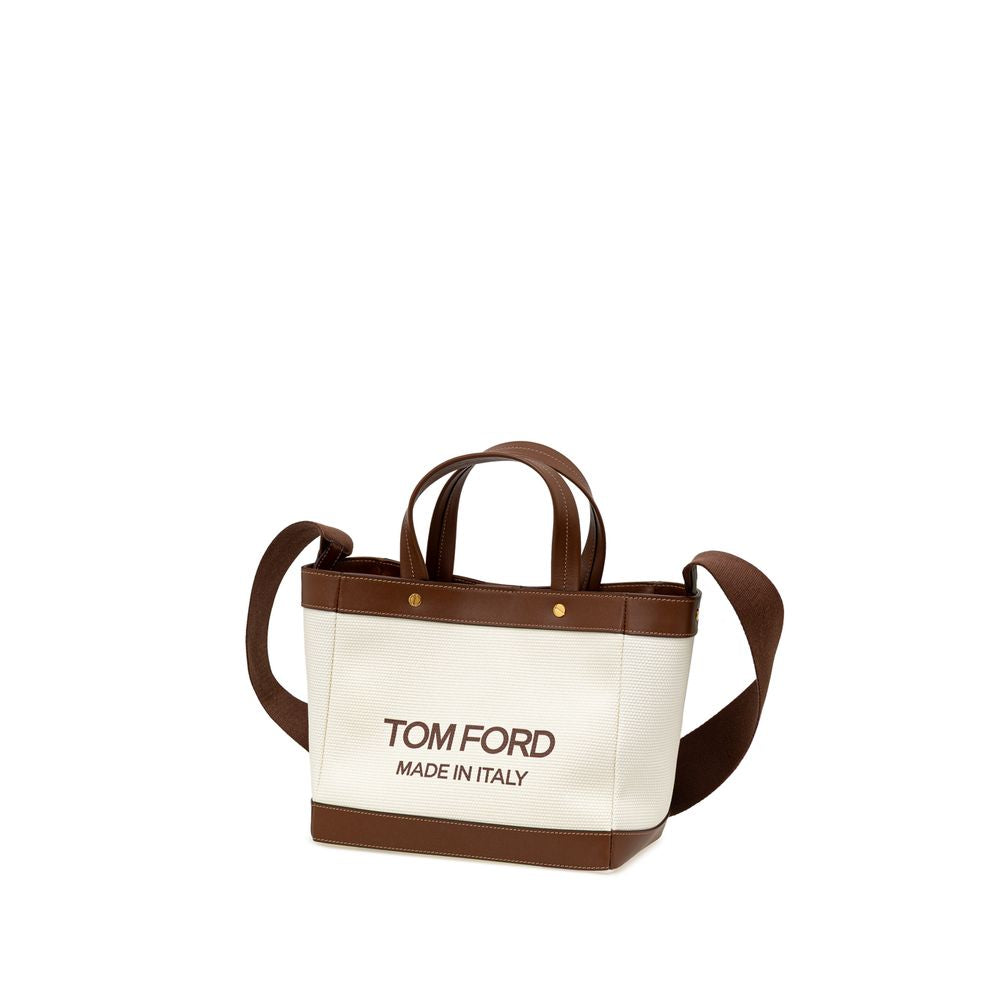 Canvas and Leather T Screw Medium Tote