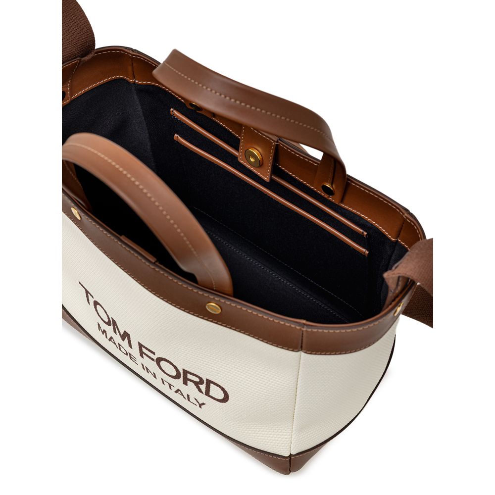 Canvas and Leather T Screw Medium Tote