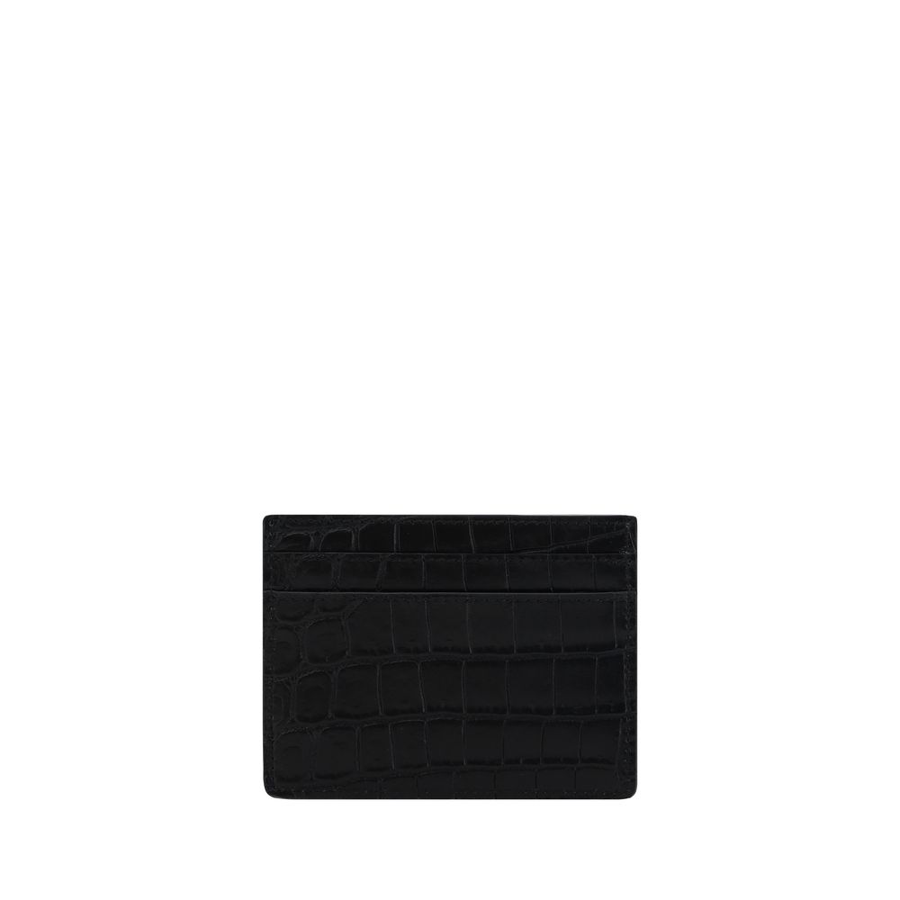 Saint Laurent Paris Card Case in Crocodile-Embossed Leather