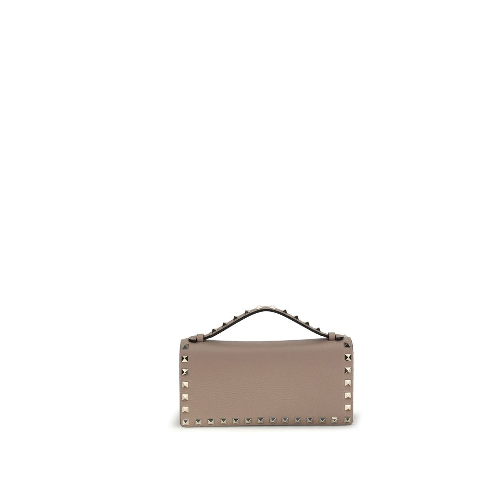 Rockstud Wallet with Chain in Grainy Calfskin