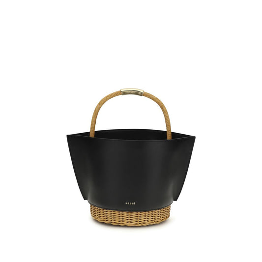Panier moyen en cuir et rotin