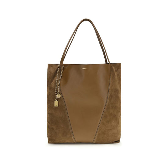 Spin Large Tote Bag in Grained and Suede Leather