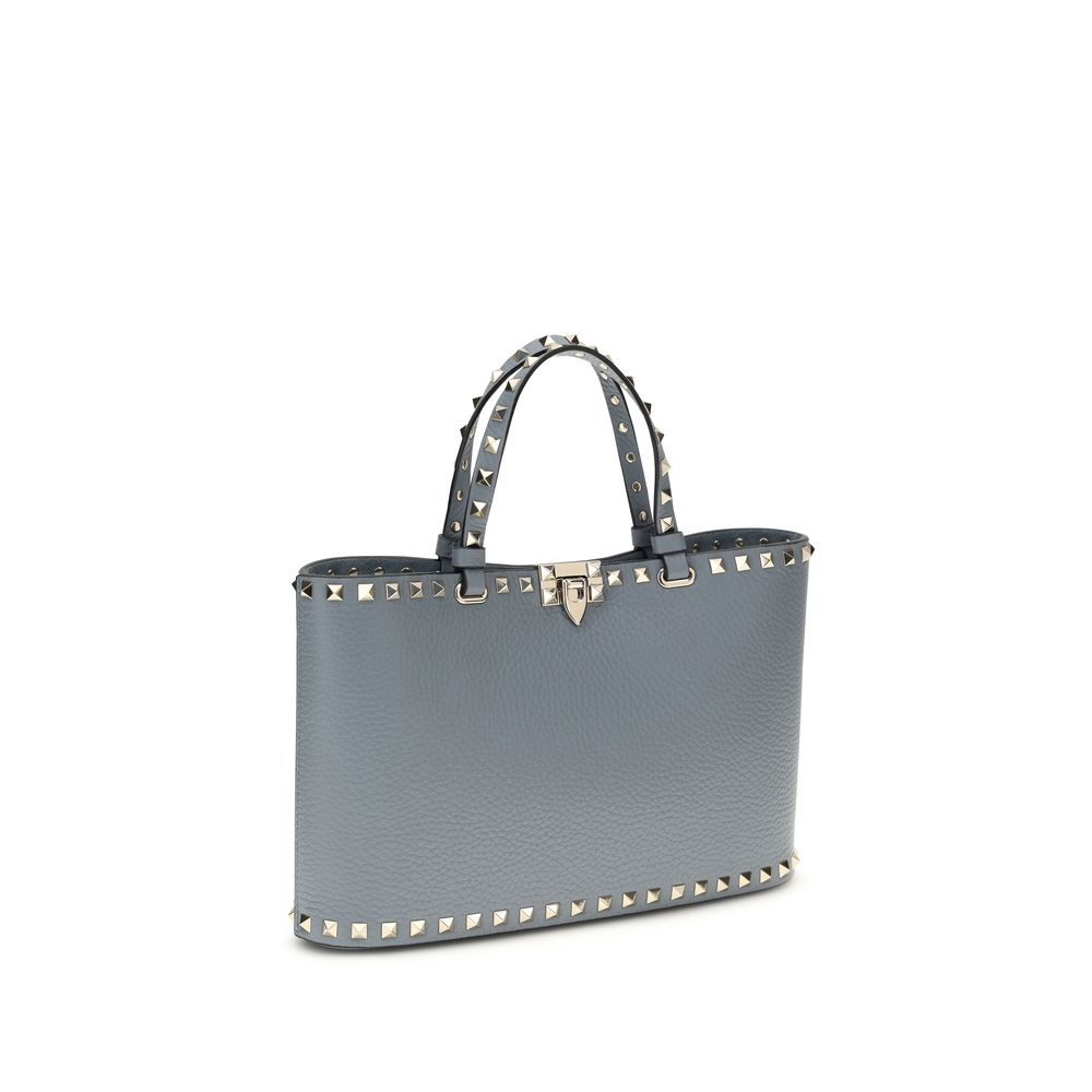 Petit cabas shopping Rockstud en cuir de veau grainé