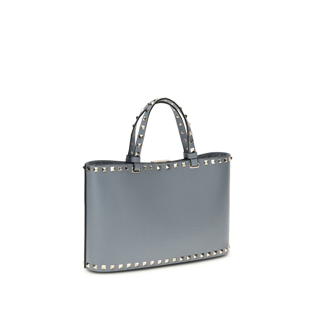 Petit cabas shopping Rockstud en cuir de veau grainé