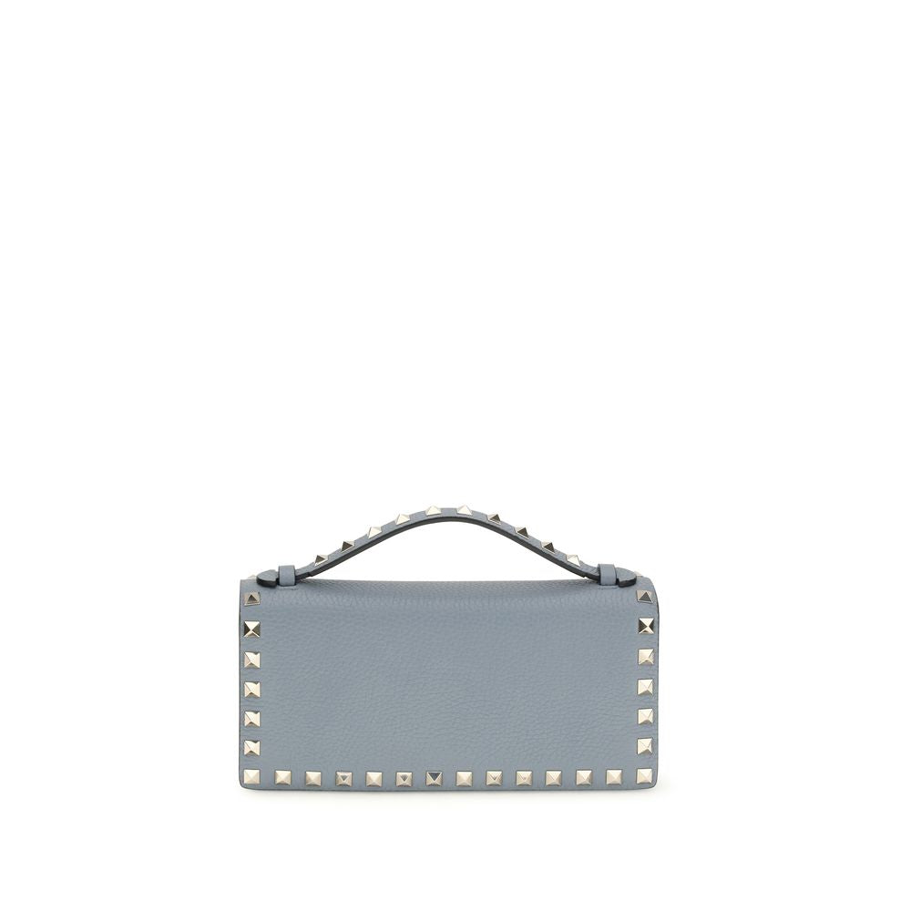 Rockstud Wallet with Chain in Grainy Calfskin