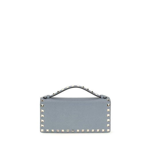 Rockstud Wallet with Chain in Grainy Calfskin