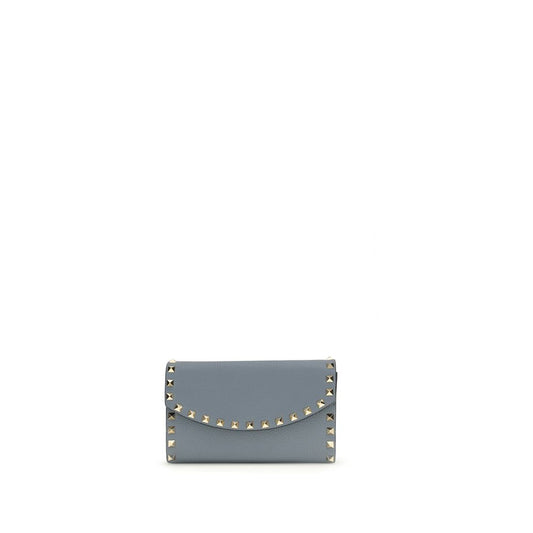 Rockstud Wallet with Chain in Grainy Calfskin