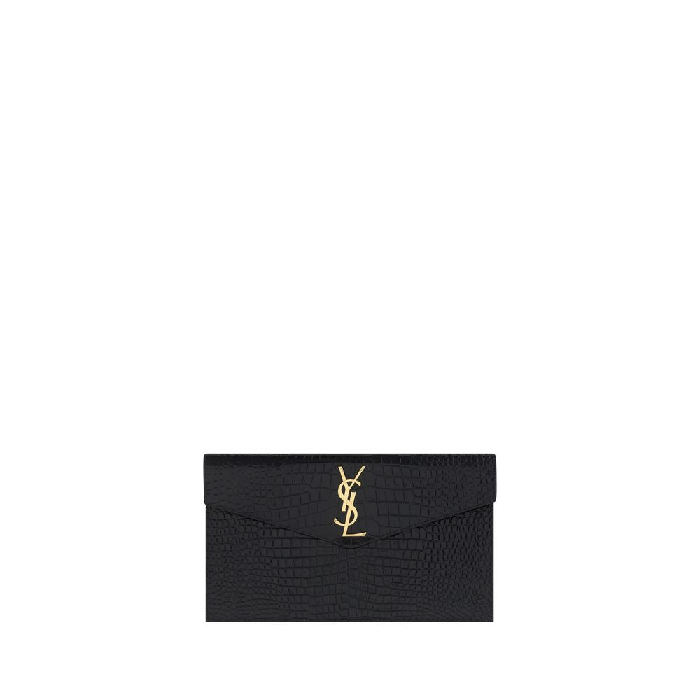 Clutch Uptown en piel con grabado de cocodrilo brillante