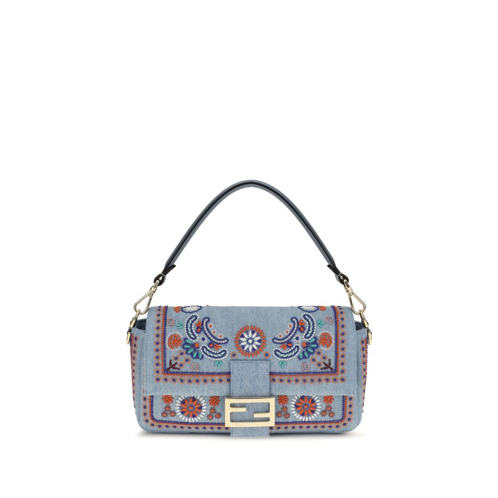 Sac porté épaule Baguette en denim brodé
