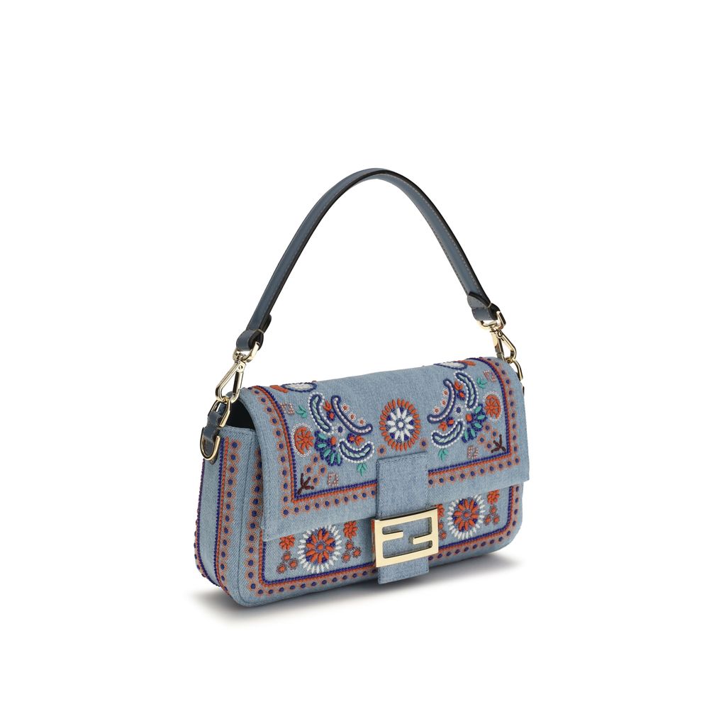 Sac porté épaule Baguette en denim brodé