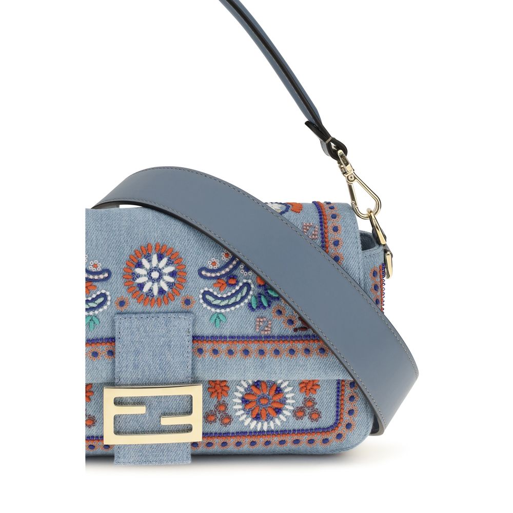 Sac porté épaule Baguette en denim brodé