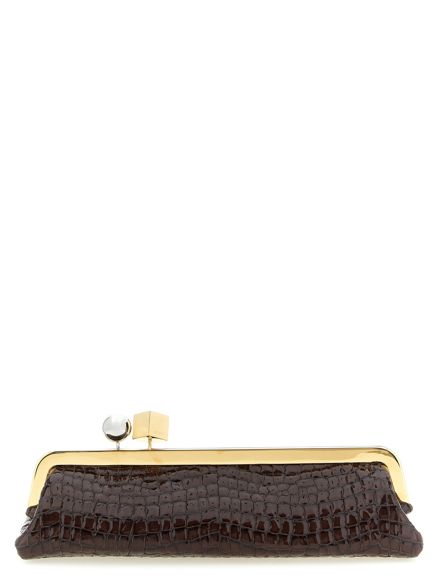 La pochette Salon en cuir de chèvre embossé crocodile