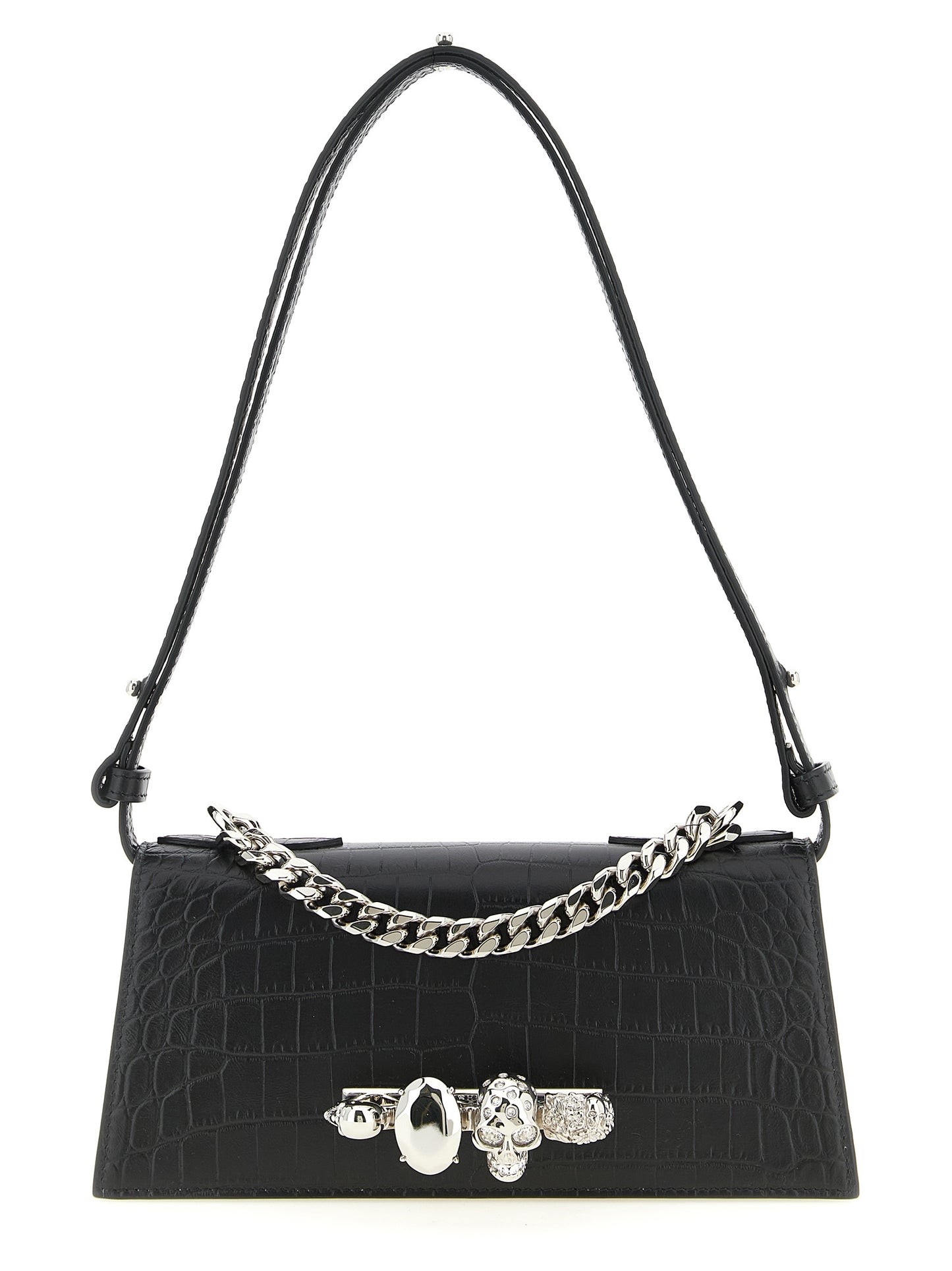 Mini bolso Jewelled en piel de becerro grabada con efecto cocodrilo
