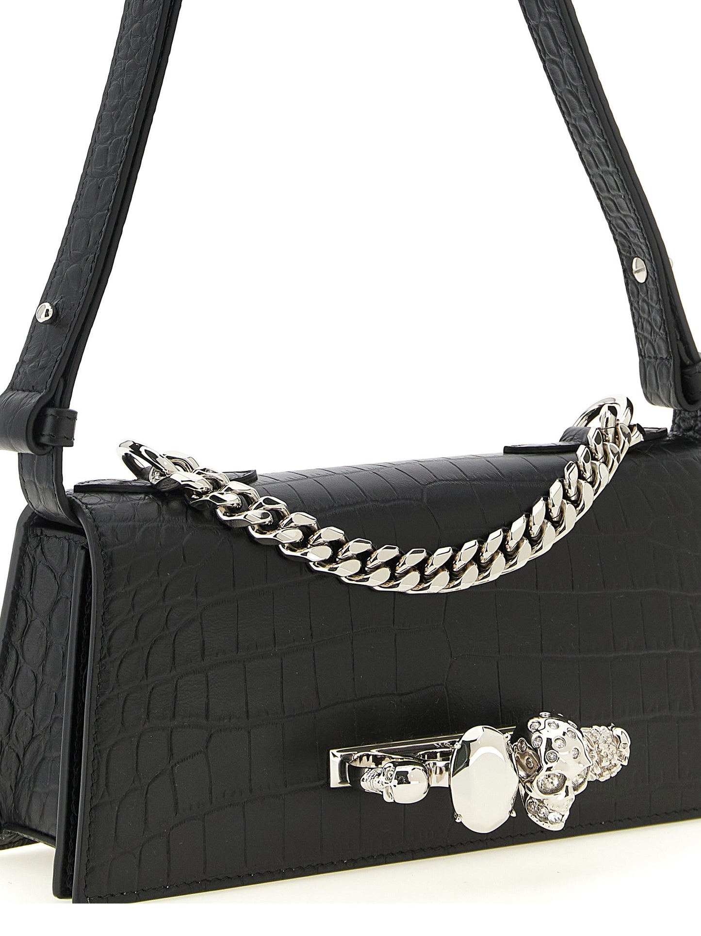 Mini bolso Jewelled en piel de becerro grabada con efecto cocodrilo