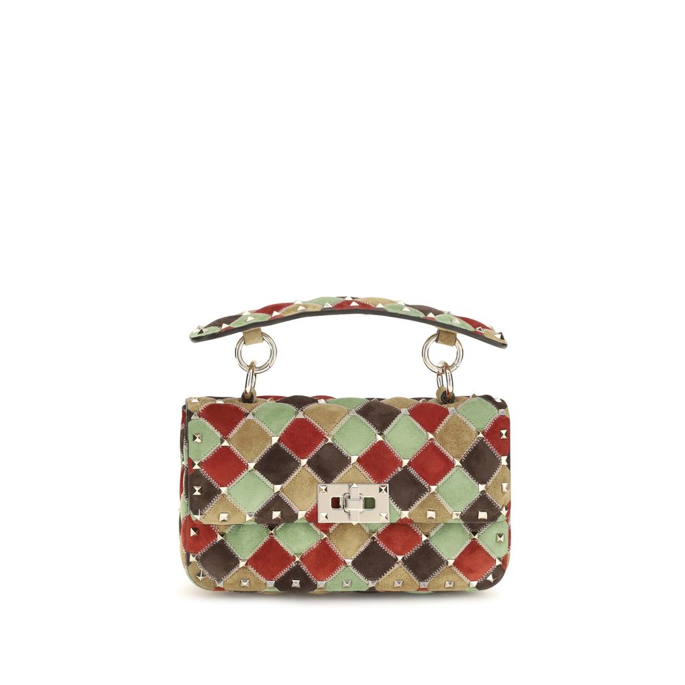 Bolso de mano Rockstud Spike pequeño en ante patchwork
