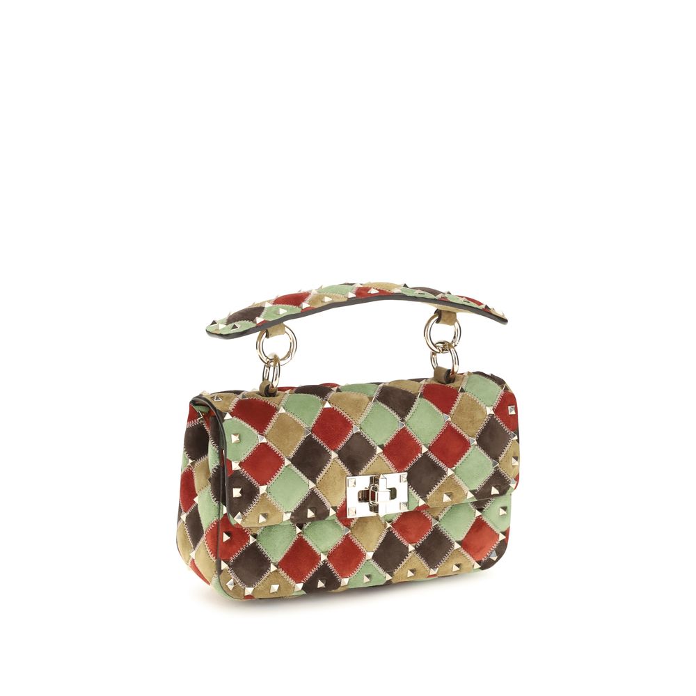 Bolso de mano Rockstud Spike pequeño en ante patchwork