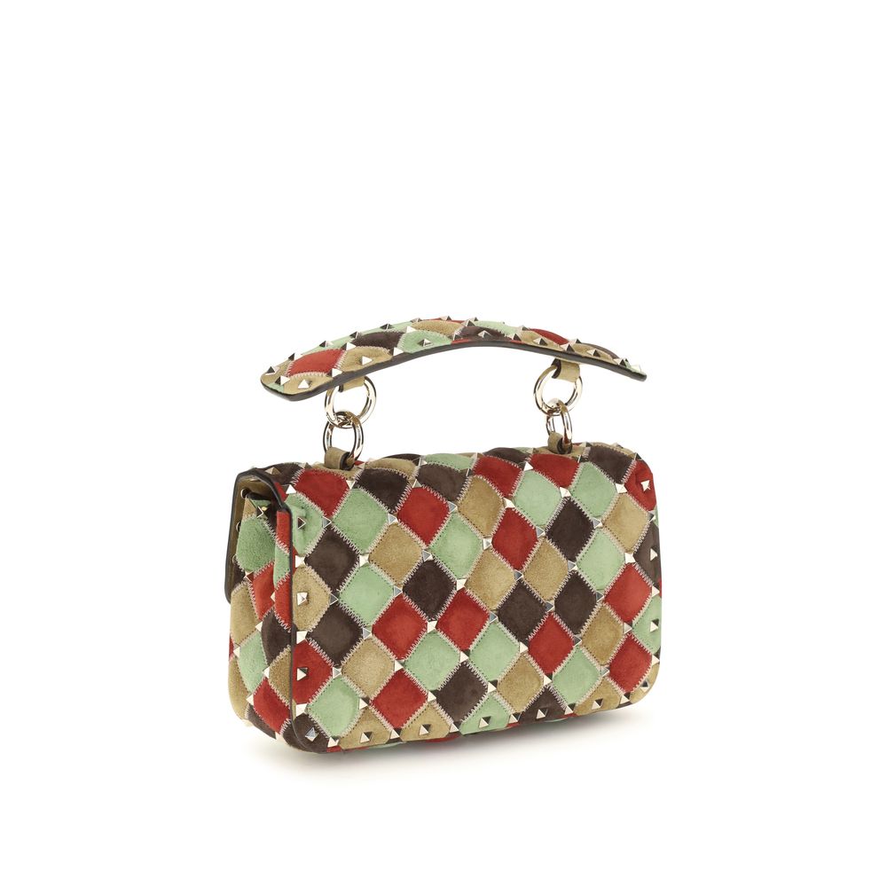 Bolso de mano Rockstud Spike pequeño en ante patchwork