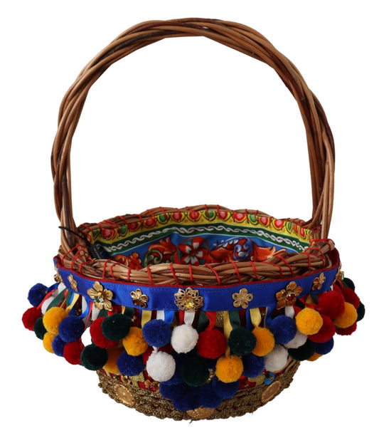 Sac fourre-tout en osier orné multicolore