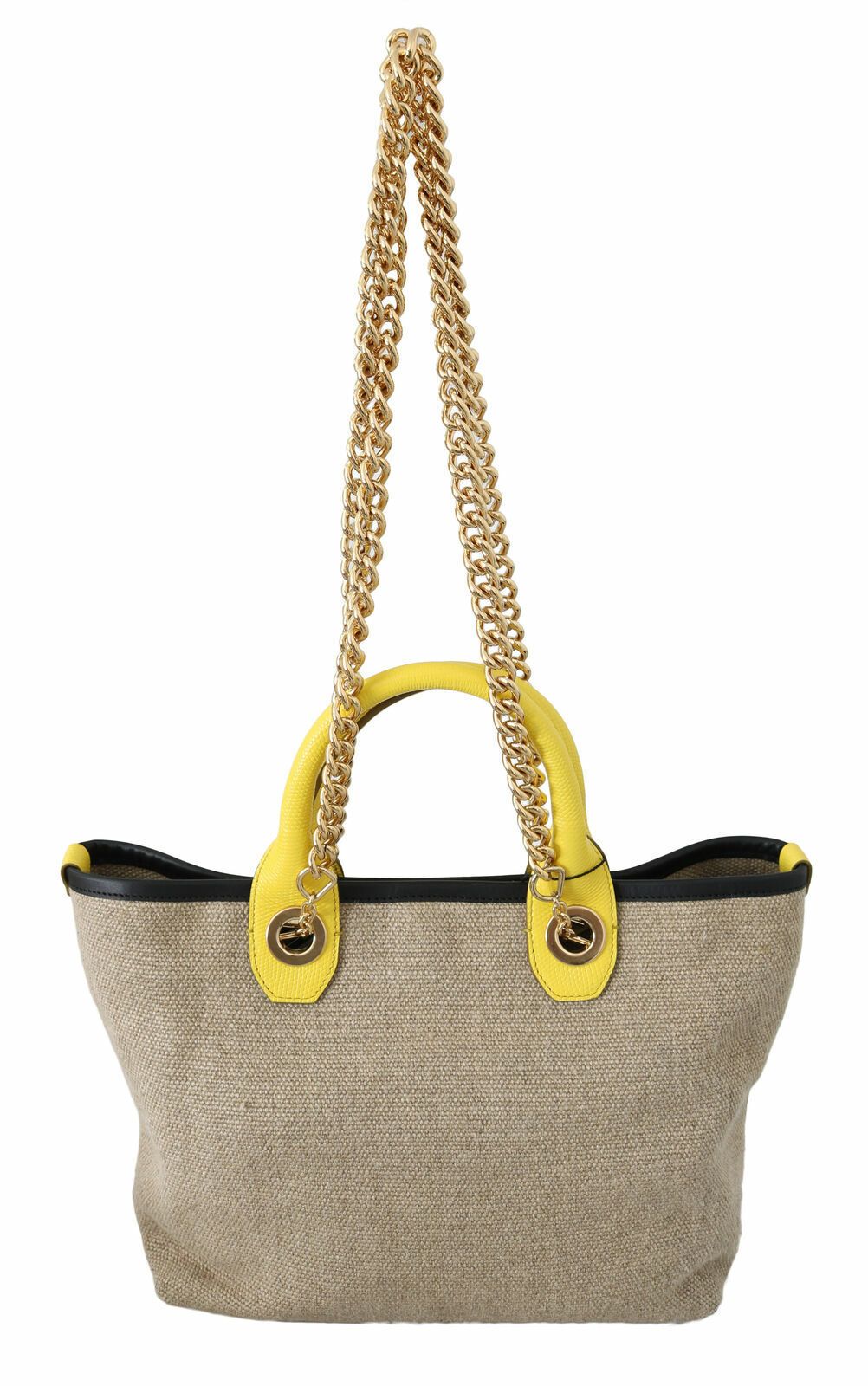Sac cabas en lin et veau beige avec chaîne dorée