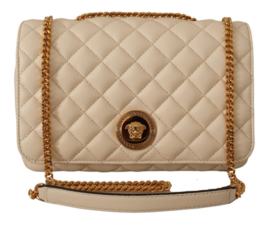 Elegante bolso de hombro de piel napa blanca