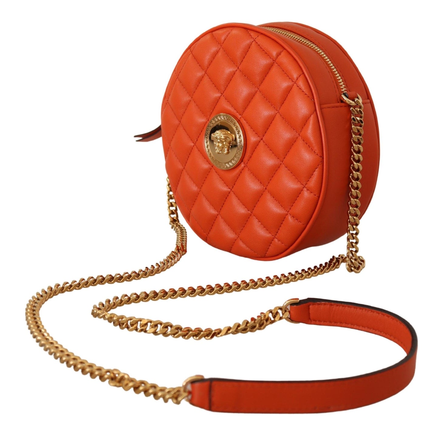 Elegante bolso bandolera redondo de piel napa