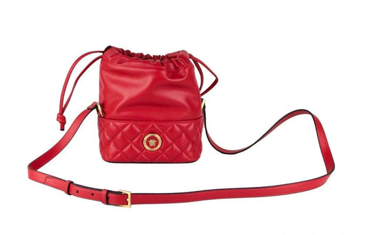 Bolso bandolera tipo cubo de cuero acolchado rojo con cordón ajustable