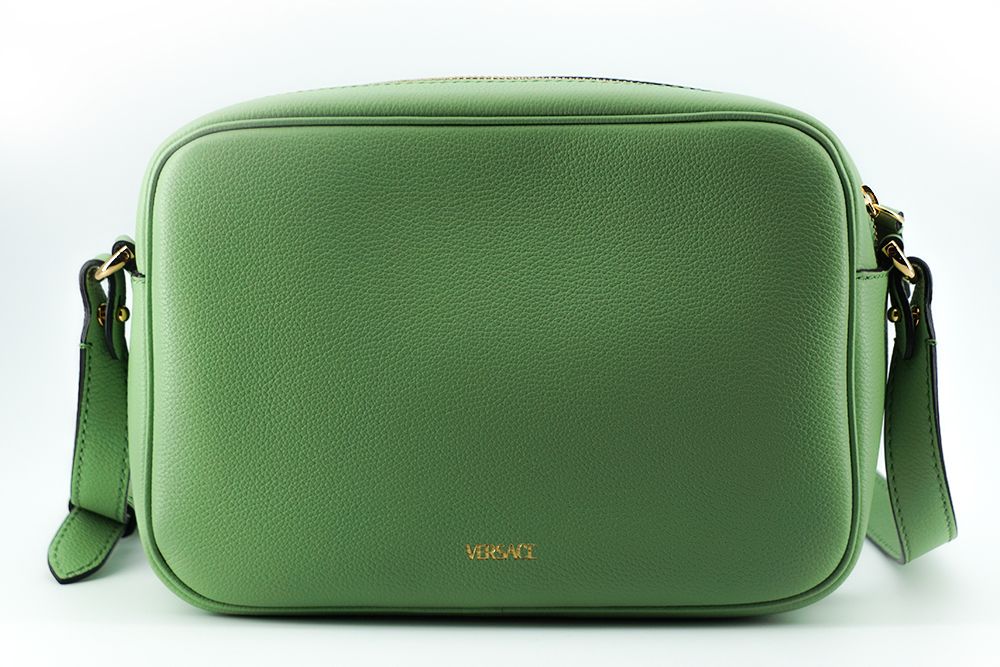 Elegante bolso de cuero verde menta para cámara