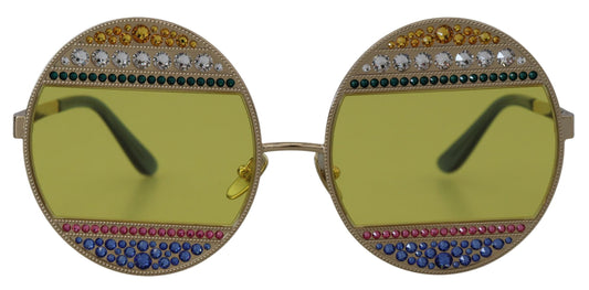 Lunettes de soleil ovales dorées ornées de cristaux