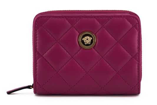 Elegante cartera de piel acolchada morada