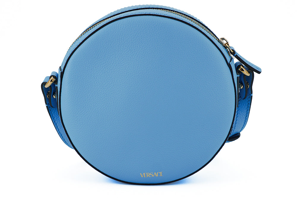 Elegante bolso de hombro redondo de cuero azul