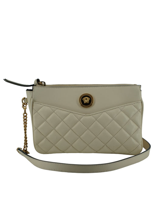 Elegante bolso bandolera de piel de cordero blanca