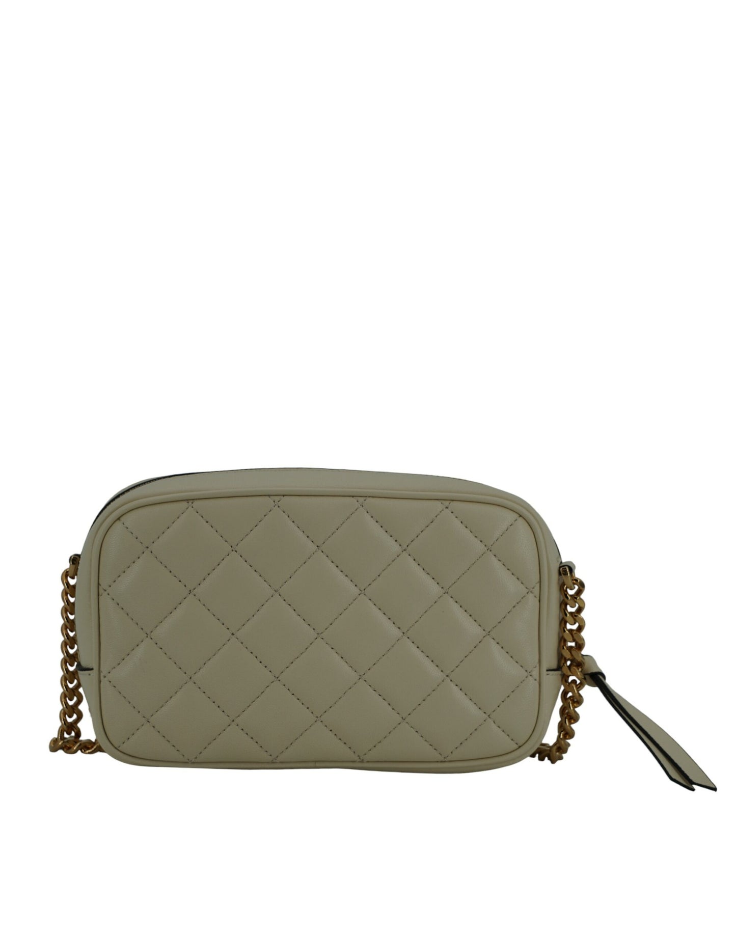 Elegante bolso para cámara de piel de cordero blanca