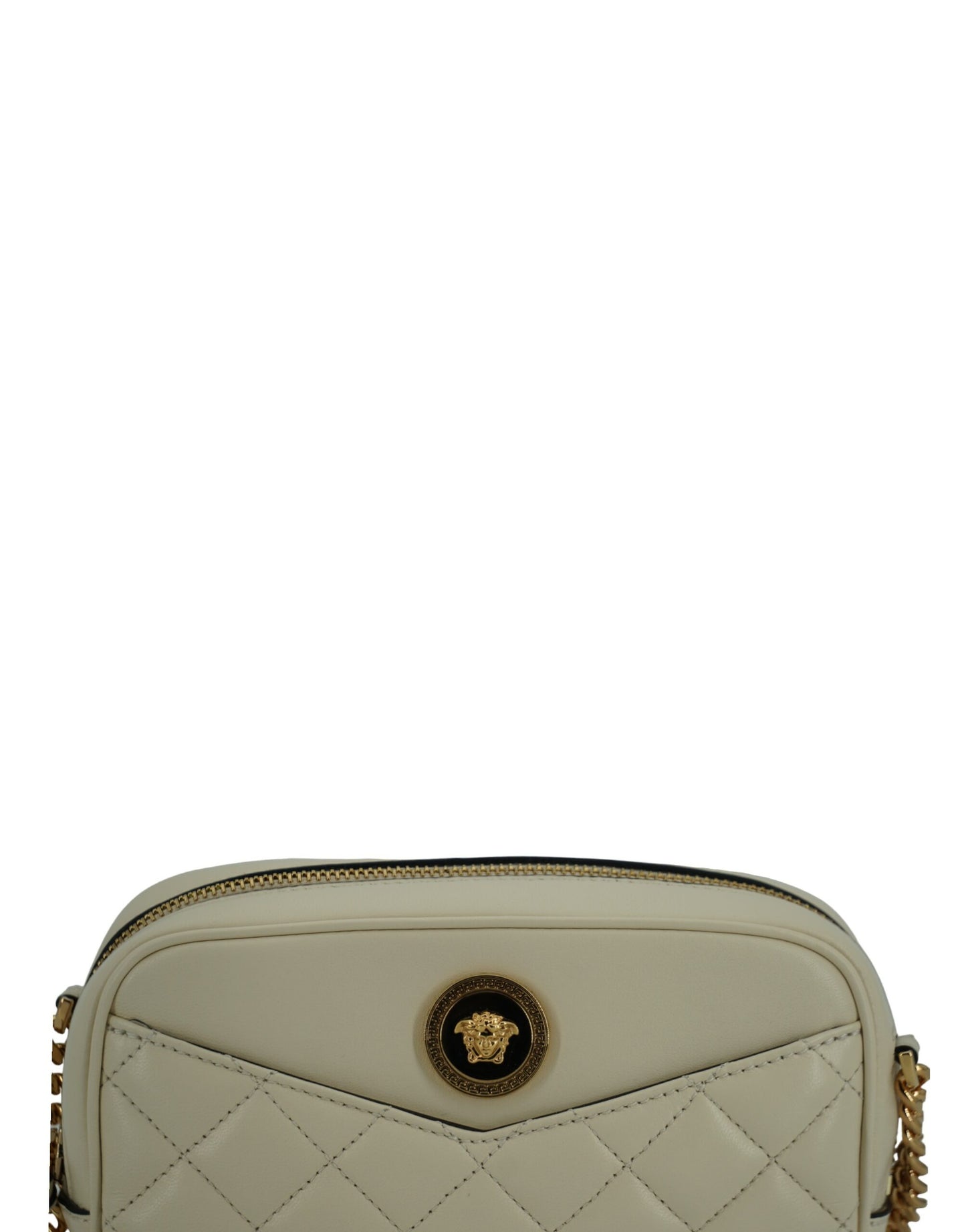 Elegante bolso para cámara de piel de cordero blanca