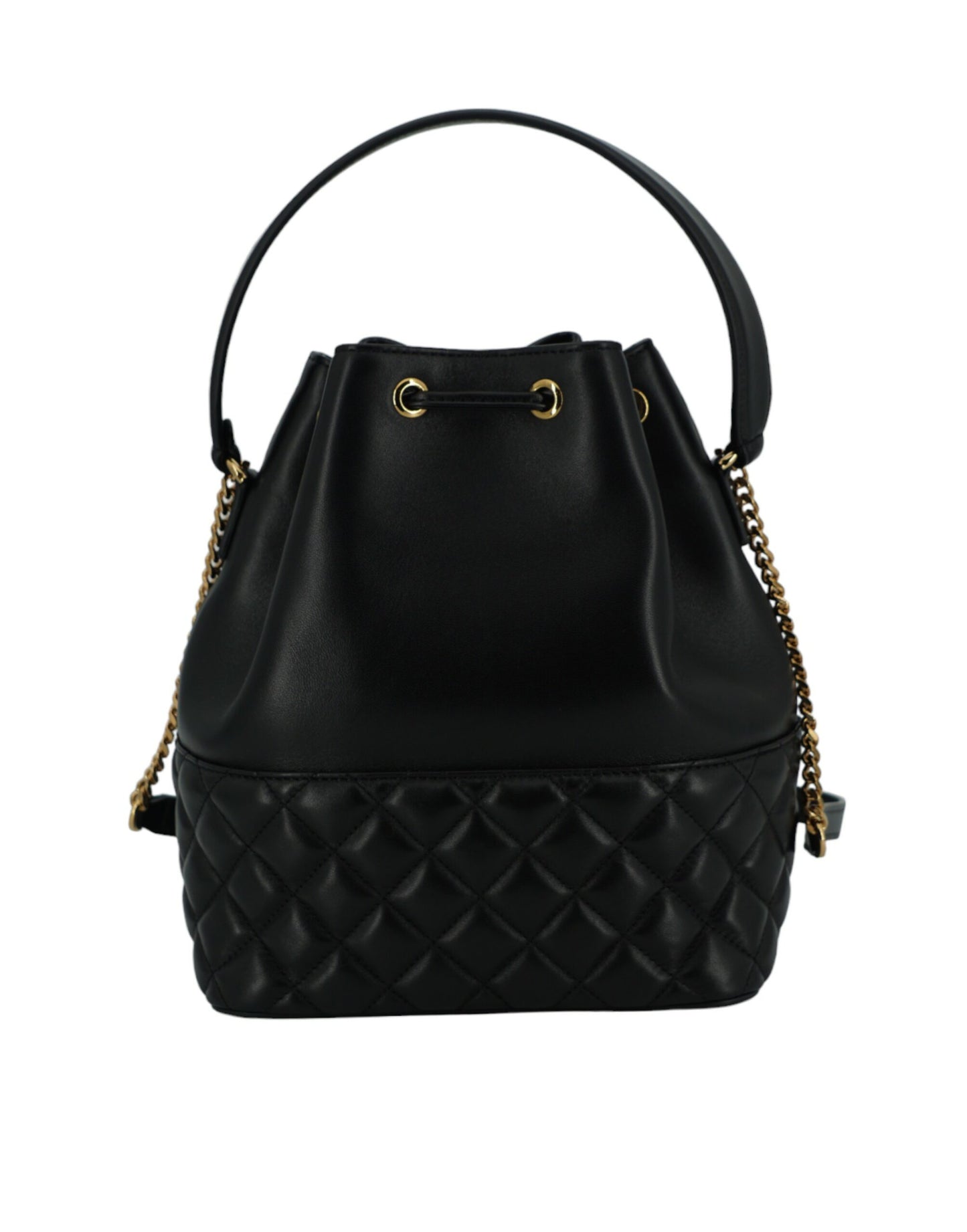 Elegante bolso de hombro tipo cubo Medusa de cuero negro