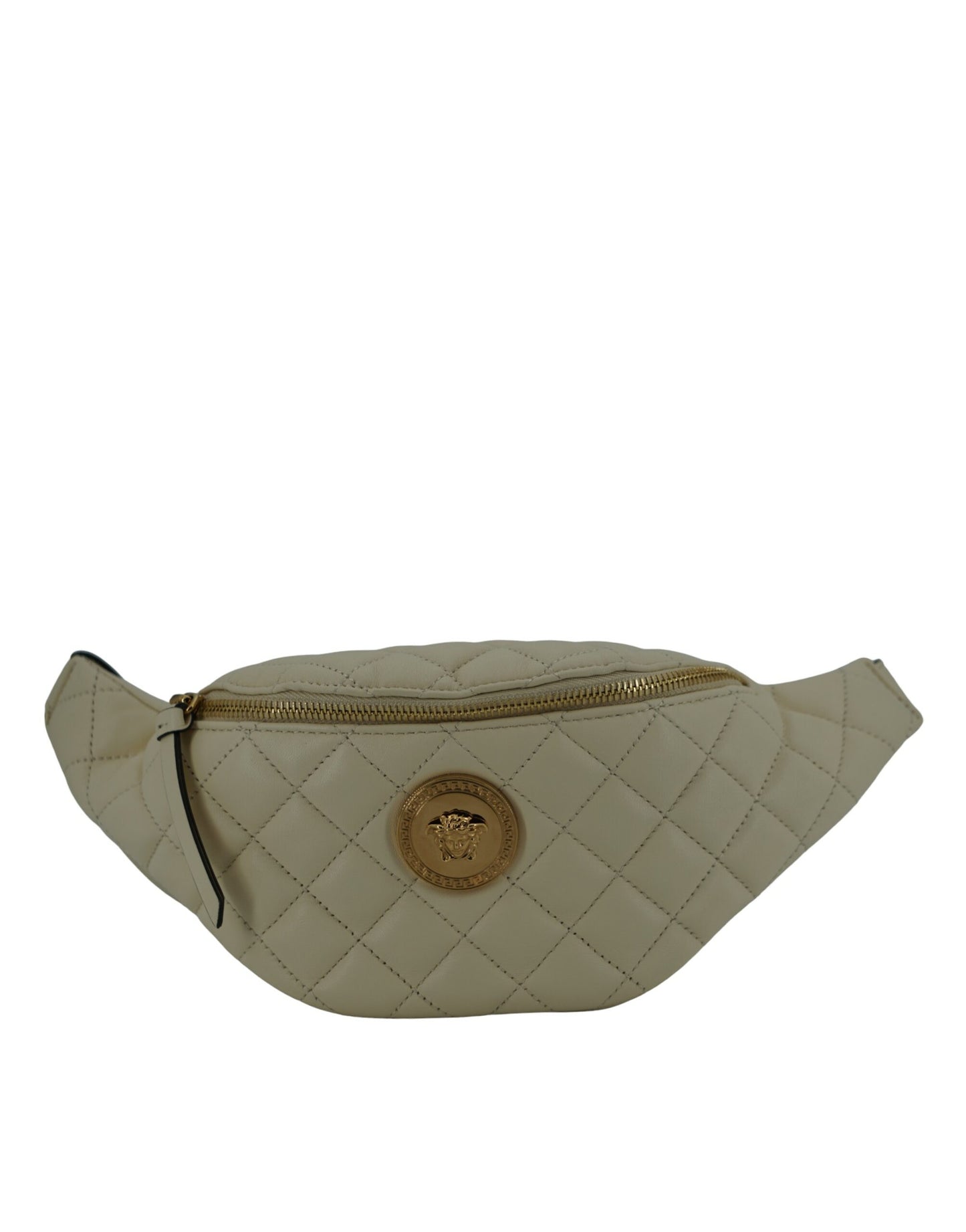 Elegante bolso de cinturón de piel de cordero blanca