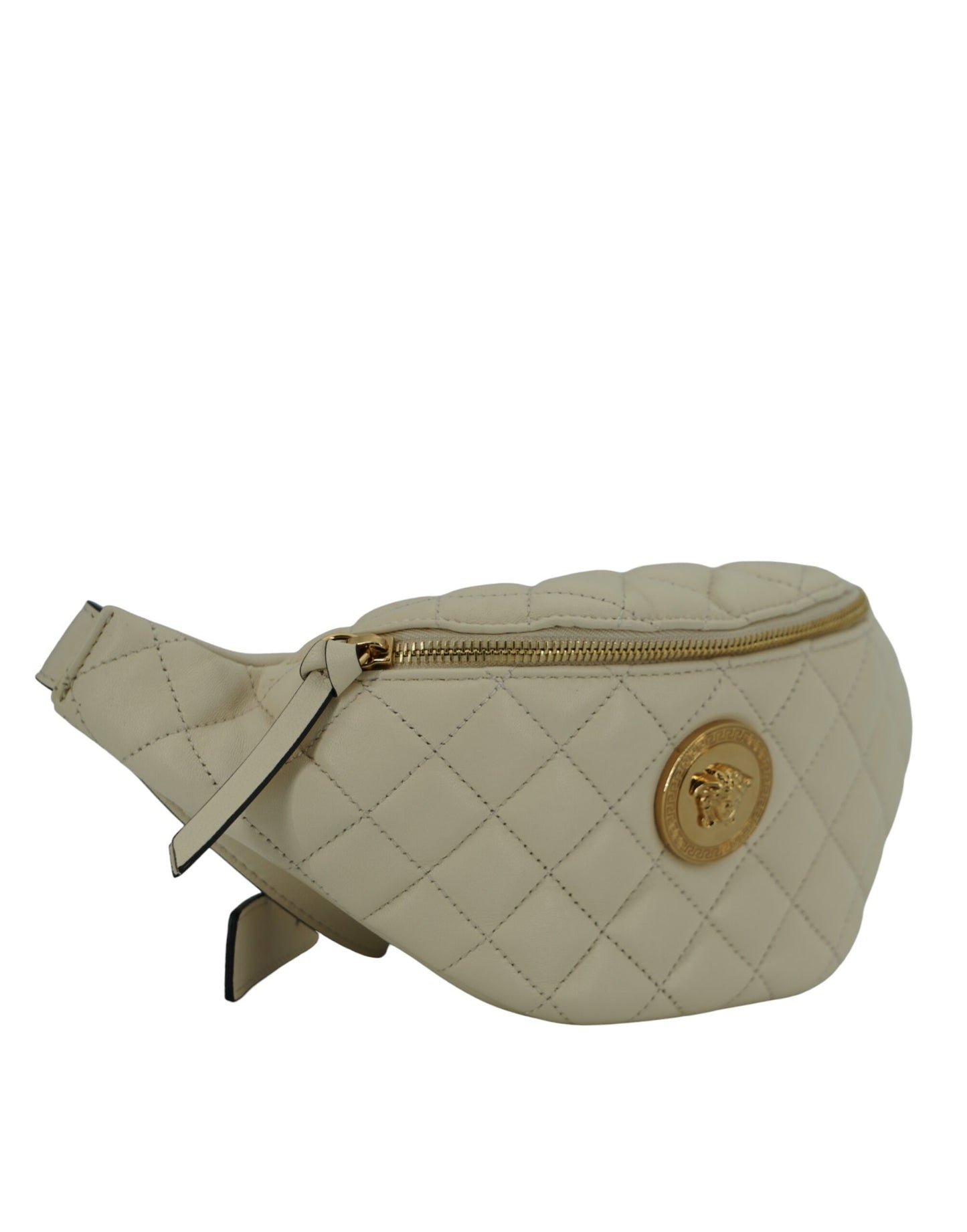 Elegante bolso de cinturón de piel de cordero blanca