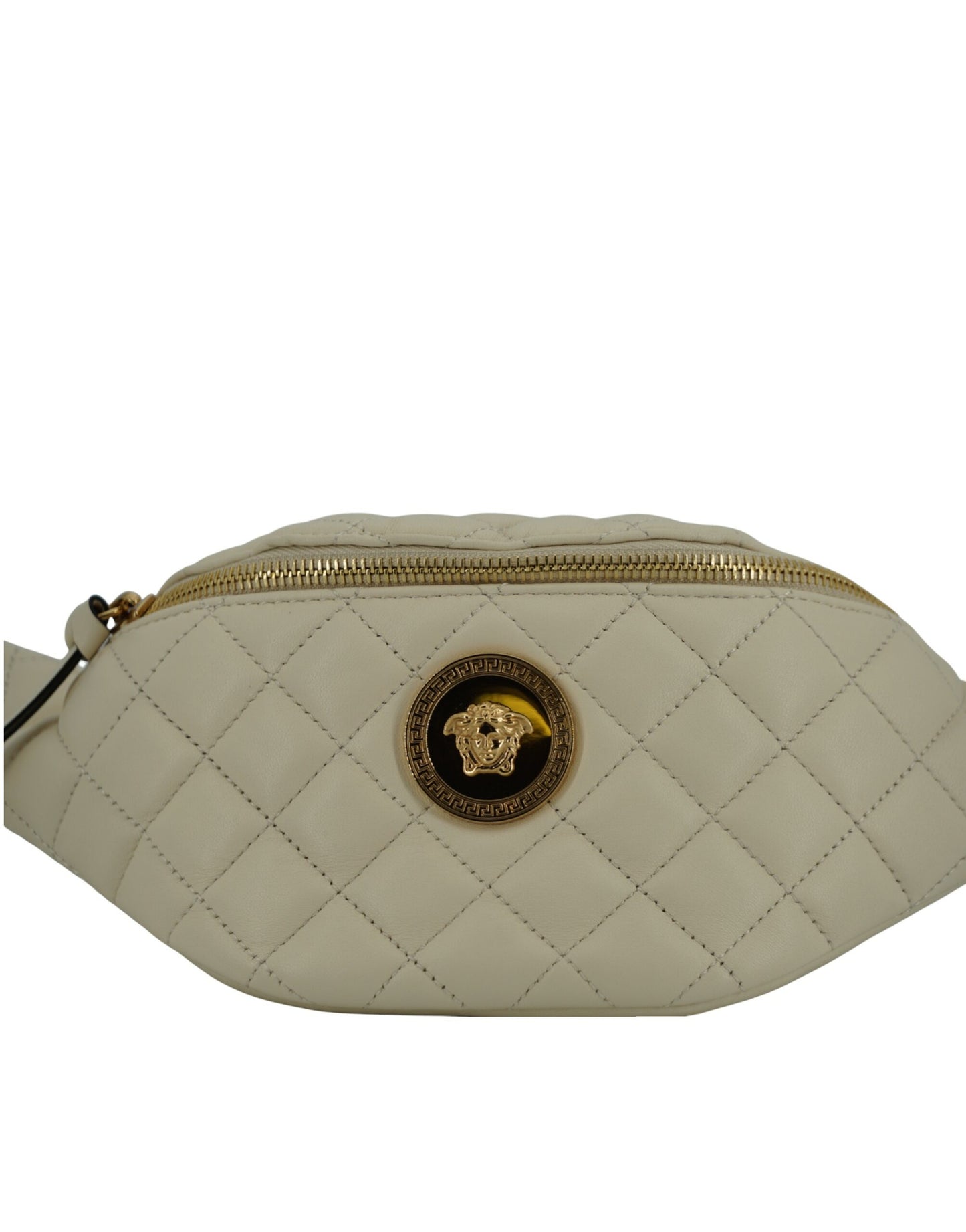 Elegante bolso de cinturón de piel de cordero blanca