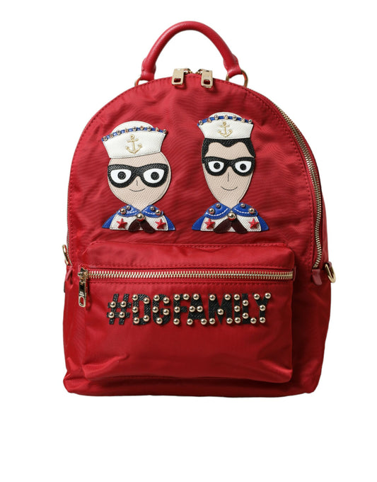 Sac à dos rouge orné de détails dorés