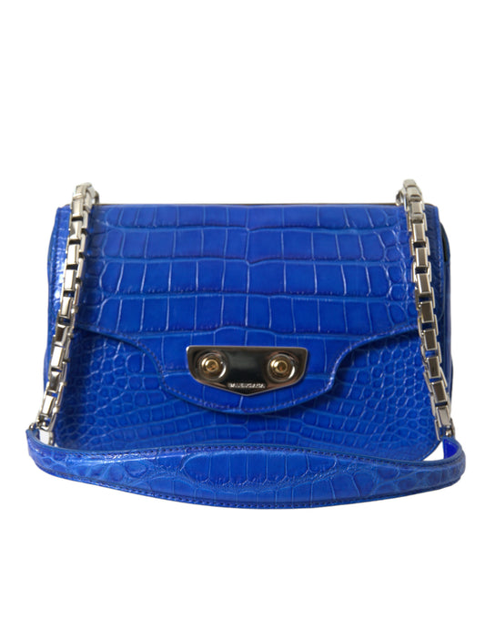Mini sac bandoulière en peau d'alligator - Bleu élégant