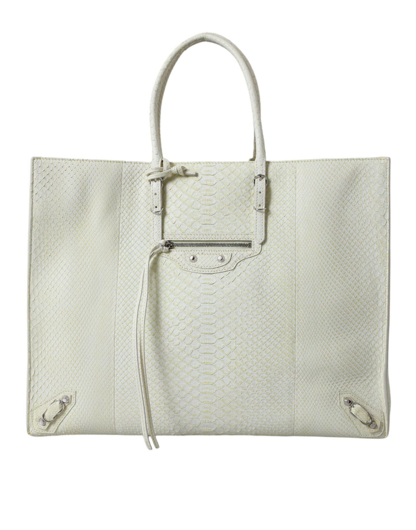 Sac fourre-tout chic en cuir python blanc et jaune