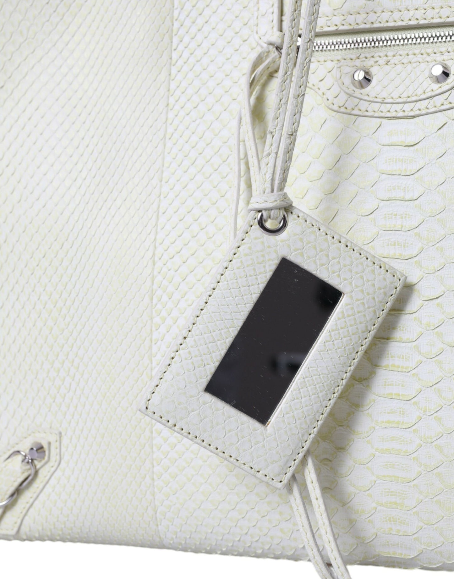 Sac fourre-tout chic en cuir python blanc et jaune